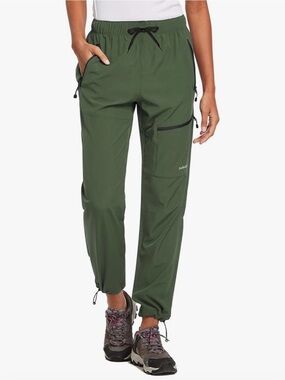 Baleaf Olive Green Cargo Jogger Pants with Zip Pockets